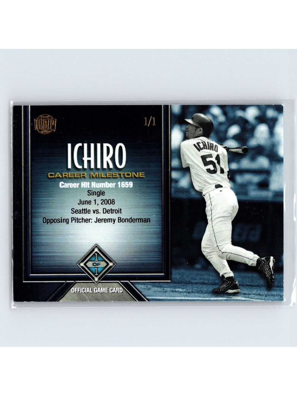 2017 Honus Bonus HBP Ichiro Hit #1659 06/01/08 Detroit Jeremy Bonderman 1/1